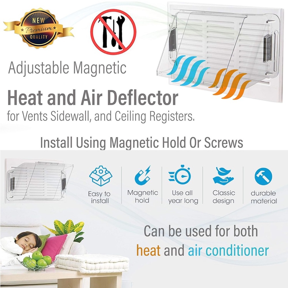 Adjustable Magnetic Air Vent Deflector for Sidewall,AC,Ceiling & Vent Registers - Picture 5 of 9